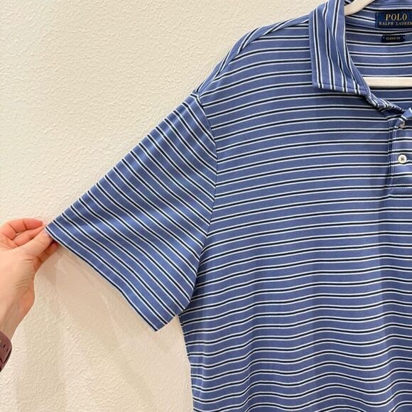 Polo Ralph Lauren Men's XL Classic Fit Blue Striped Short Sleeve Polo Shirt - Picture 3 of 8